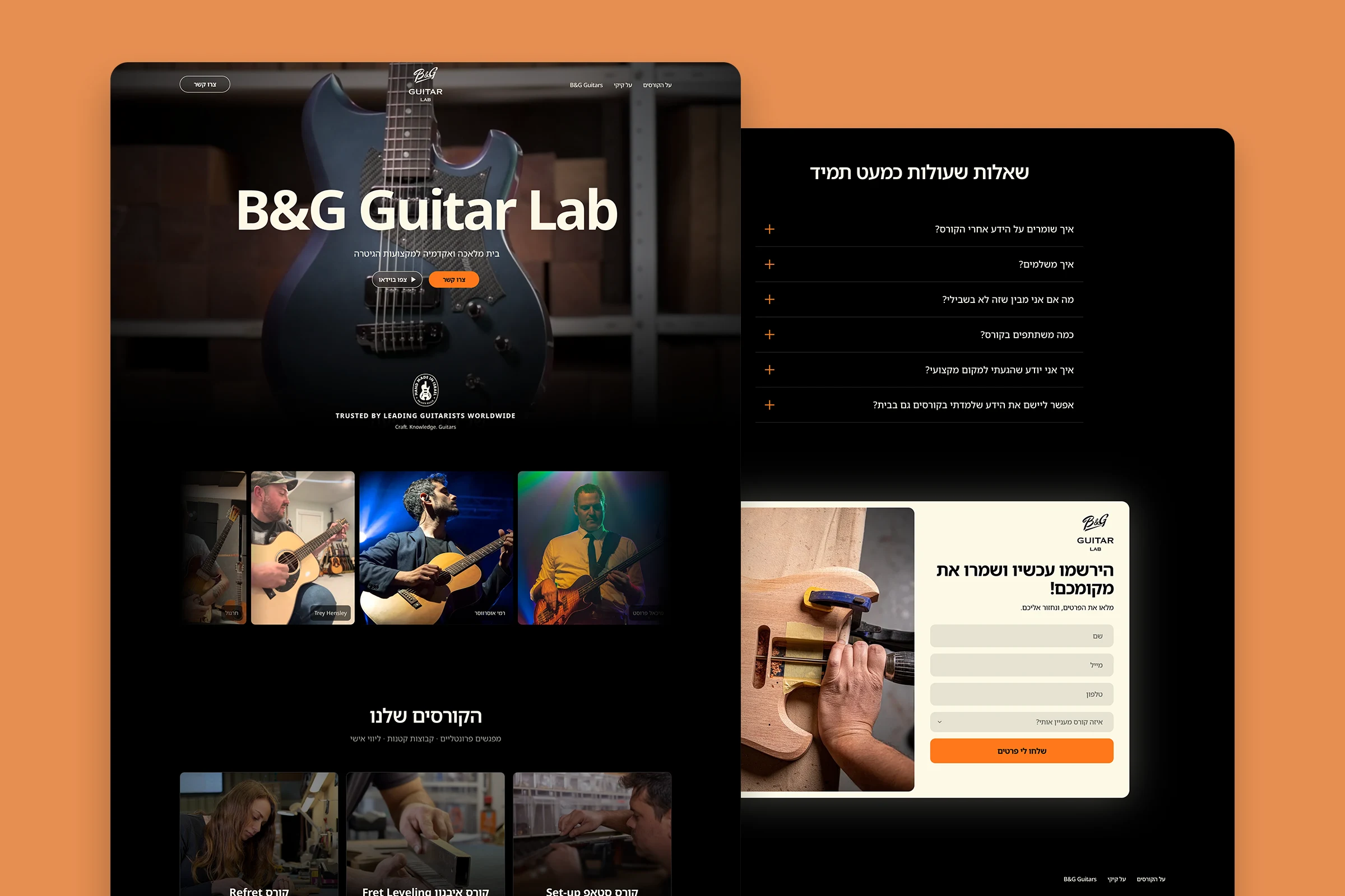 The B&G Guitar Lab home page, shown in a browser window.